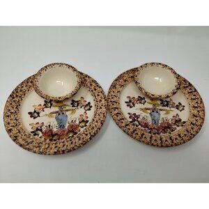 Patton Stoneware Pottery Scarecrow Fall 7.5” Chip & Dip Snack Plate Gift Hallowe